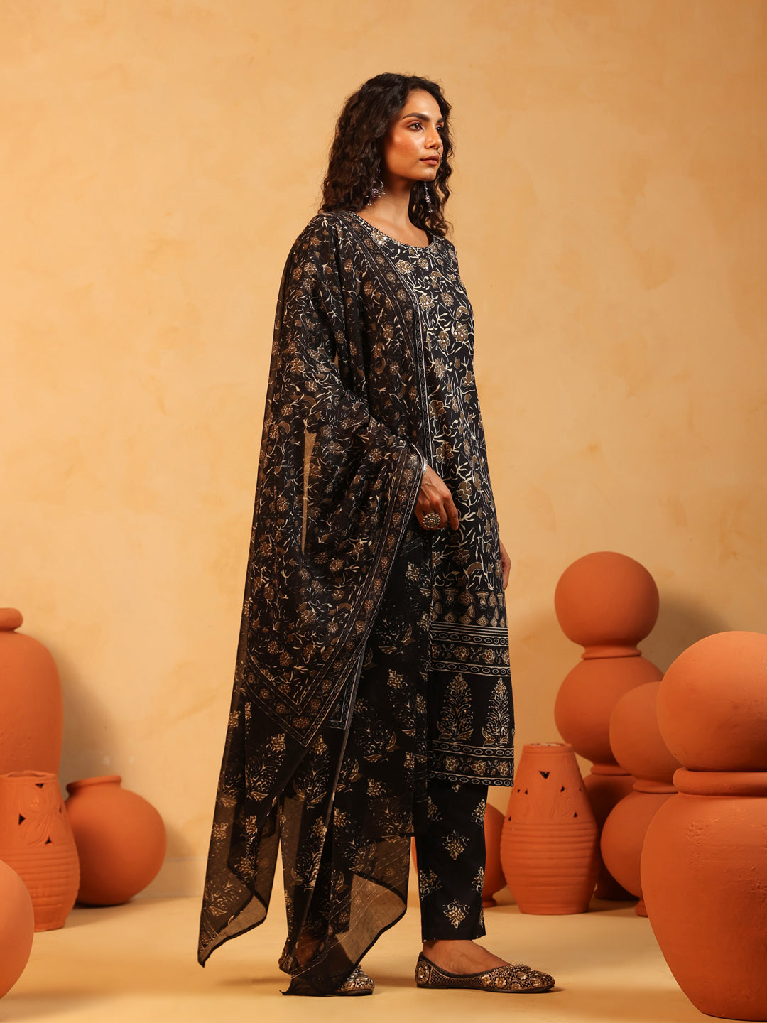 Kajaliya Noor | Black Ajrakh Cotton Suit Set