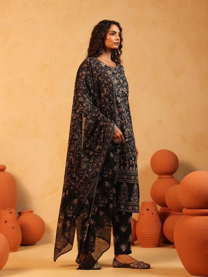 Kajaliya Noor | Black Ajrakh Cotton Suit Set