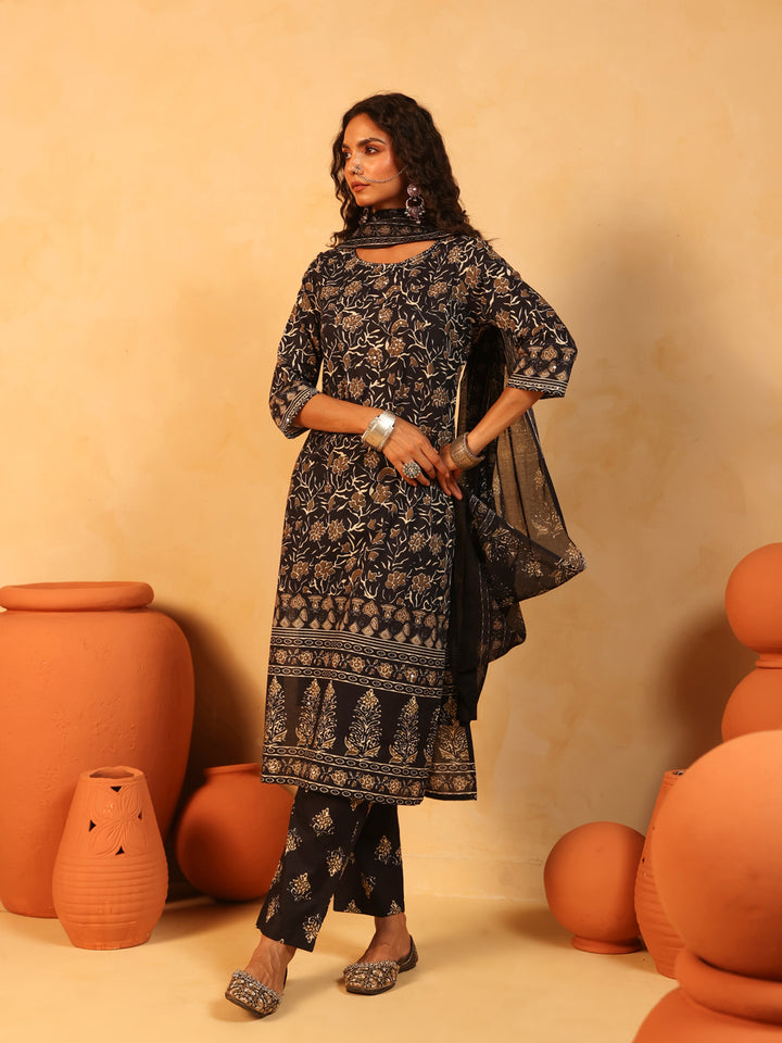 Kajaliya Noor | Black Ajrakh Cotton Suit Set