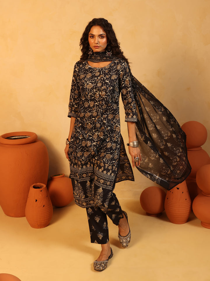 Kajaliya Noor | Black Ajrakh Cotton Suit Set