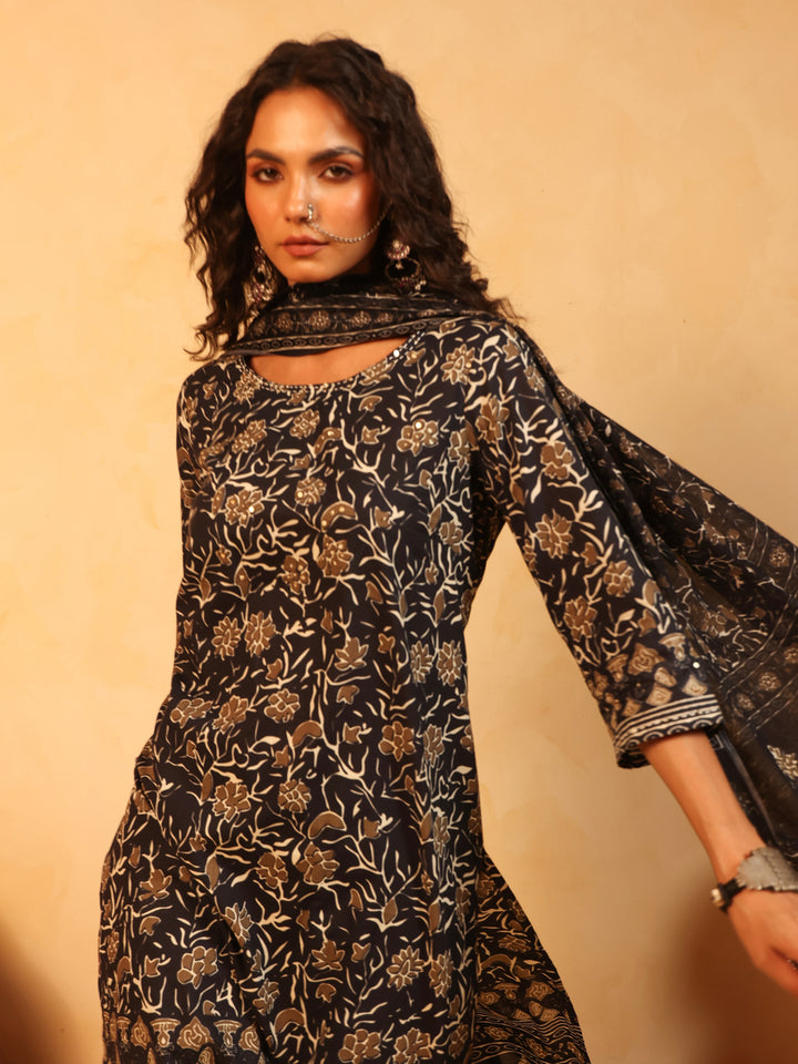 Kajaliya Noor | Black Ajrakh Cotton Suit Set