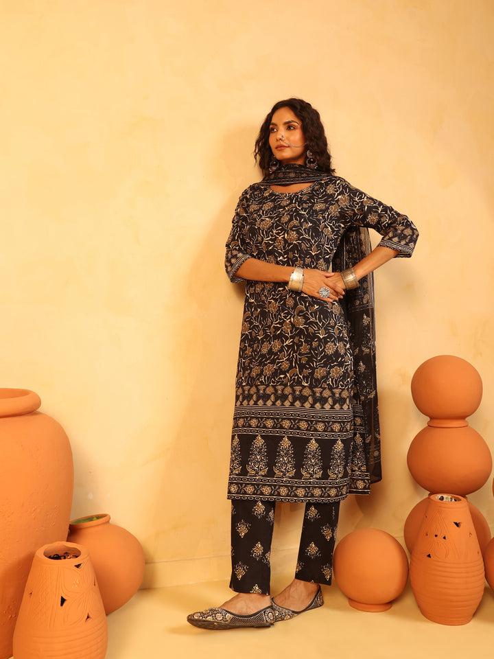Kajaliya Noor | Black Ajrakh Cotton Suit Set