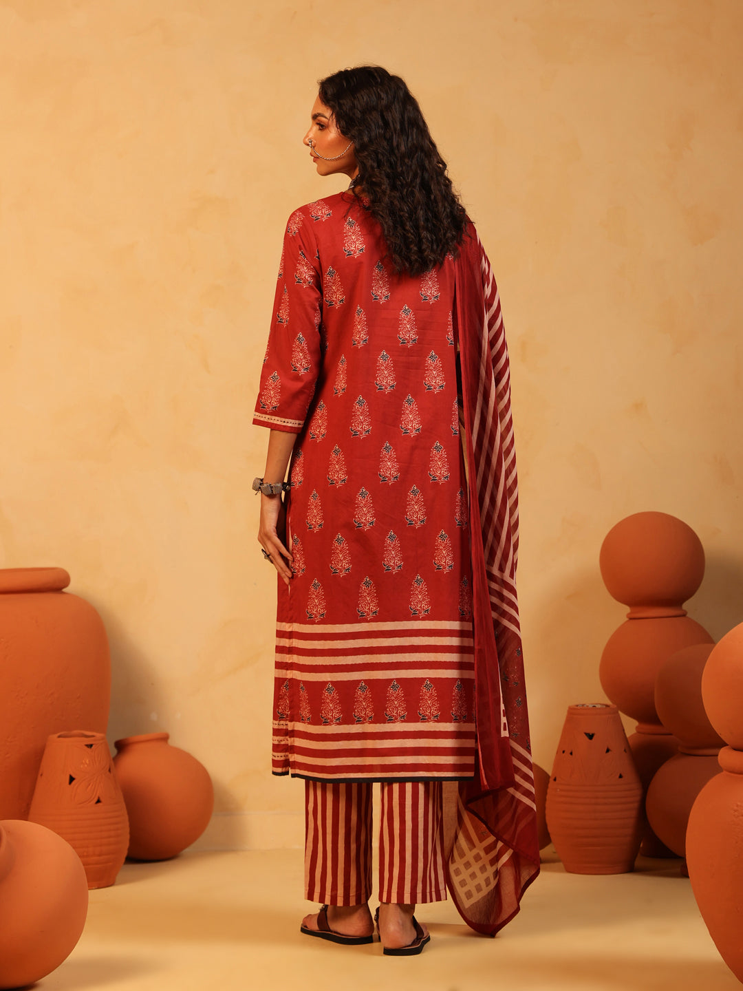 Lalima | Red Ajrakh Cotton Suit Set