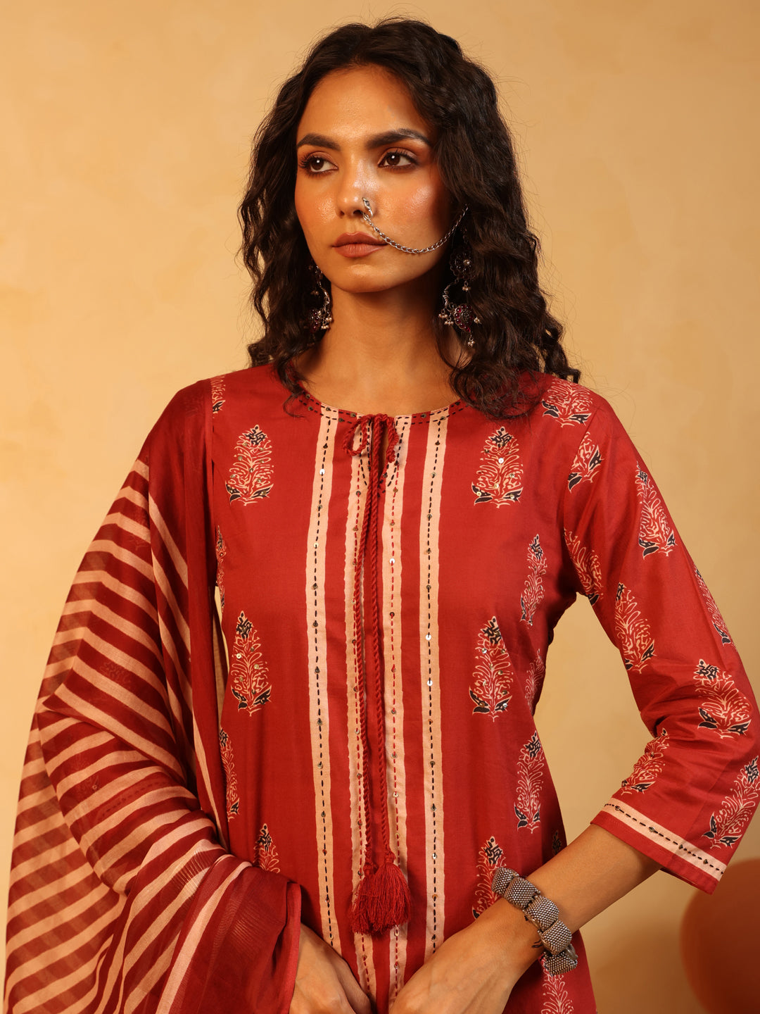 Lalima | Red Ajrakh Cotton Suit Set