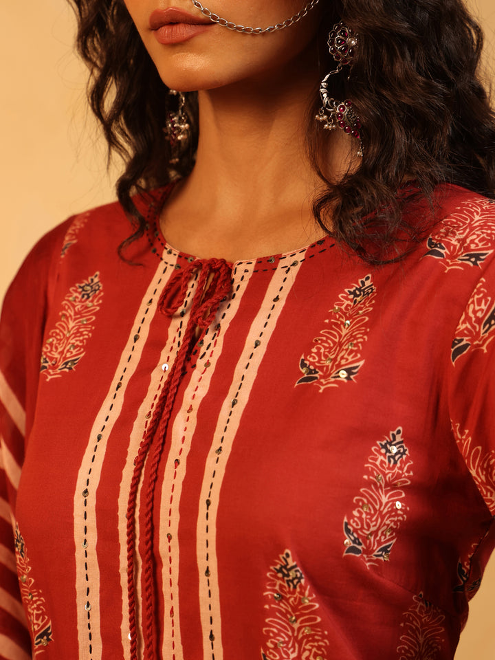 Lalima | Red Ajrakh Cotton Suit Set