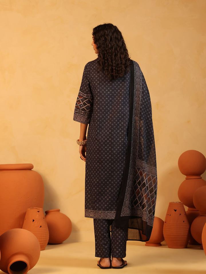 Neel Kamal | Indigo Ajrakh Cotton Suit Set