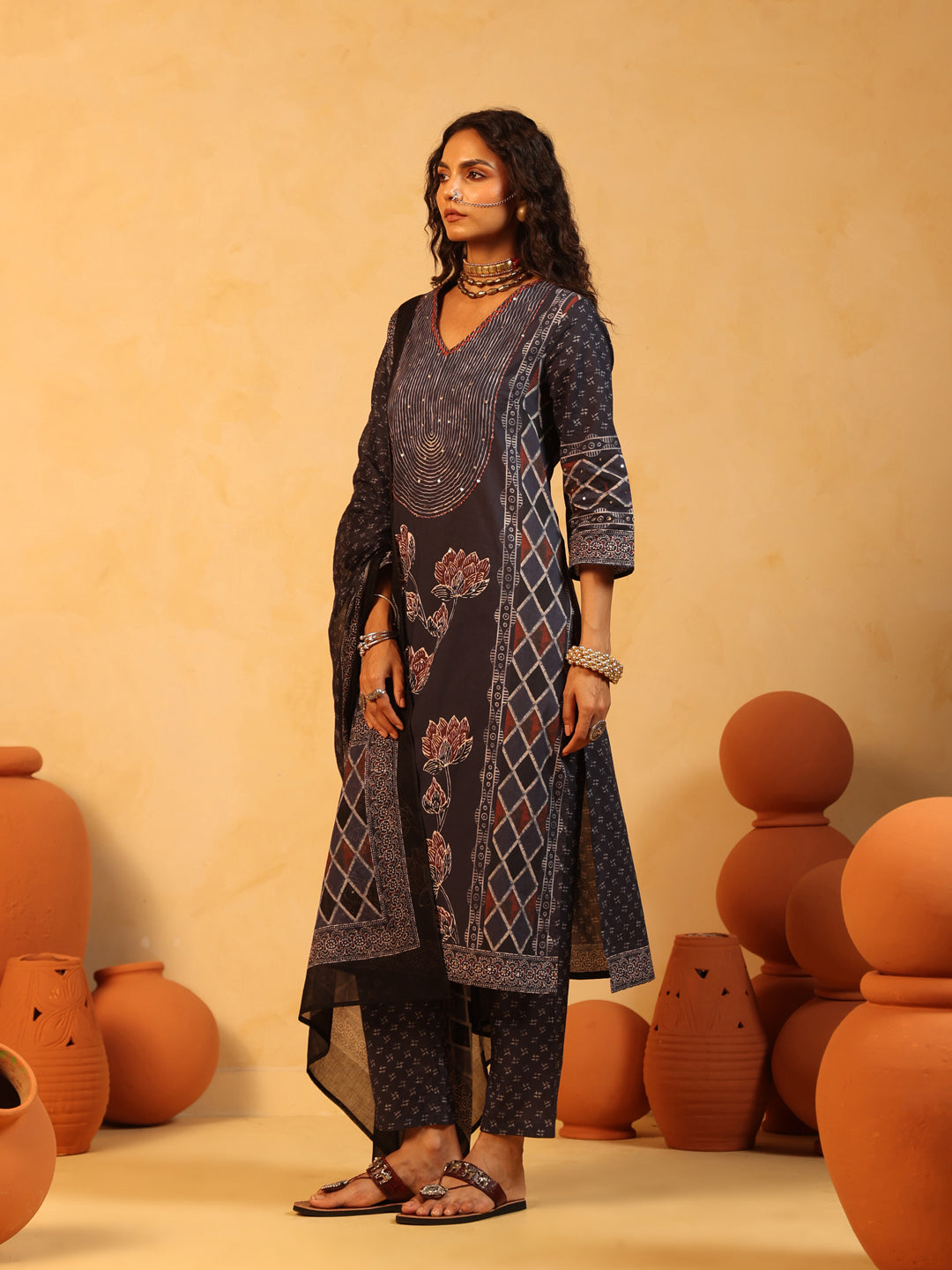 Neel Kamal | Indigo Ajrakh Cotton Suit Set