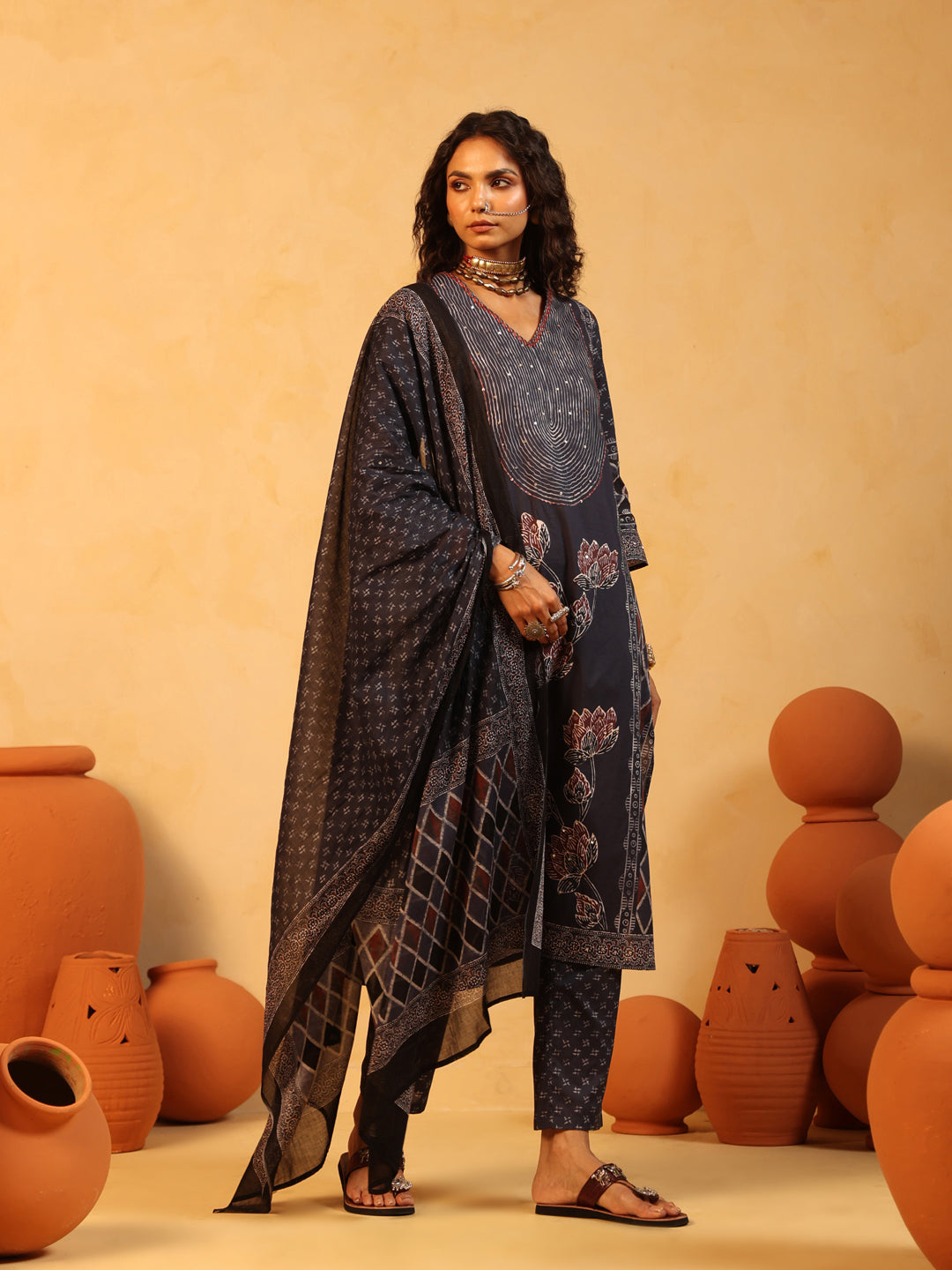 Neel Kamal | Indigo Ajrakh Cotton Suit Set