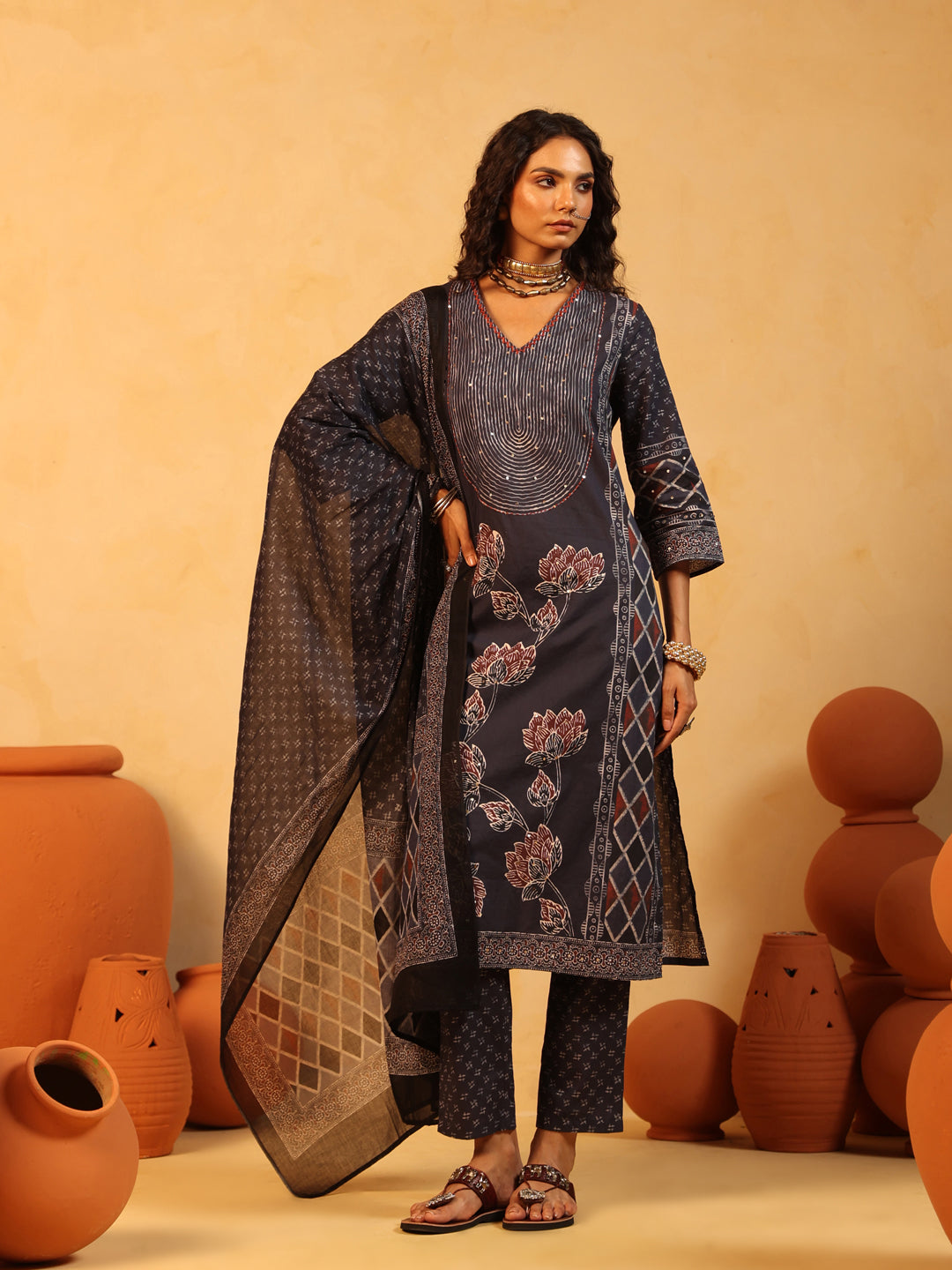 Neel Kamal | Indigo Ajrakh Cotton Suit Set