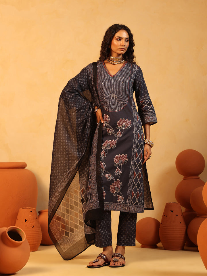 Neel Kamal | Indigo Ajrakh Cotton Suit Set