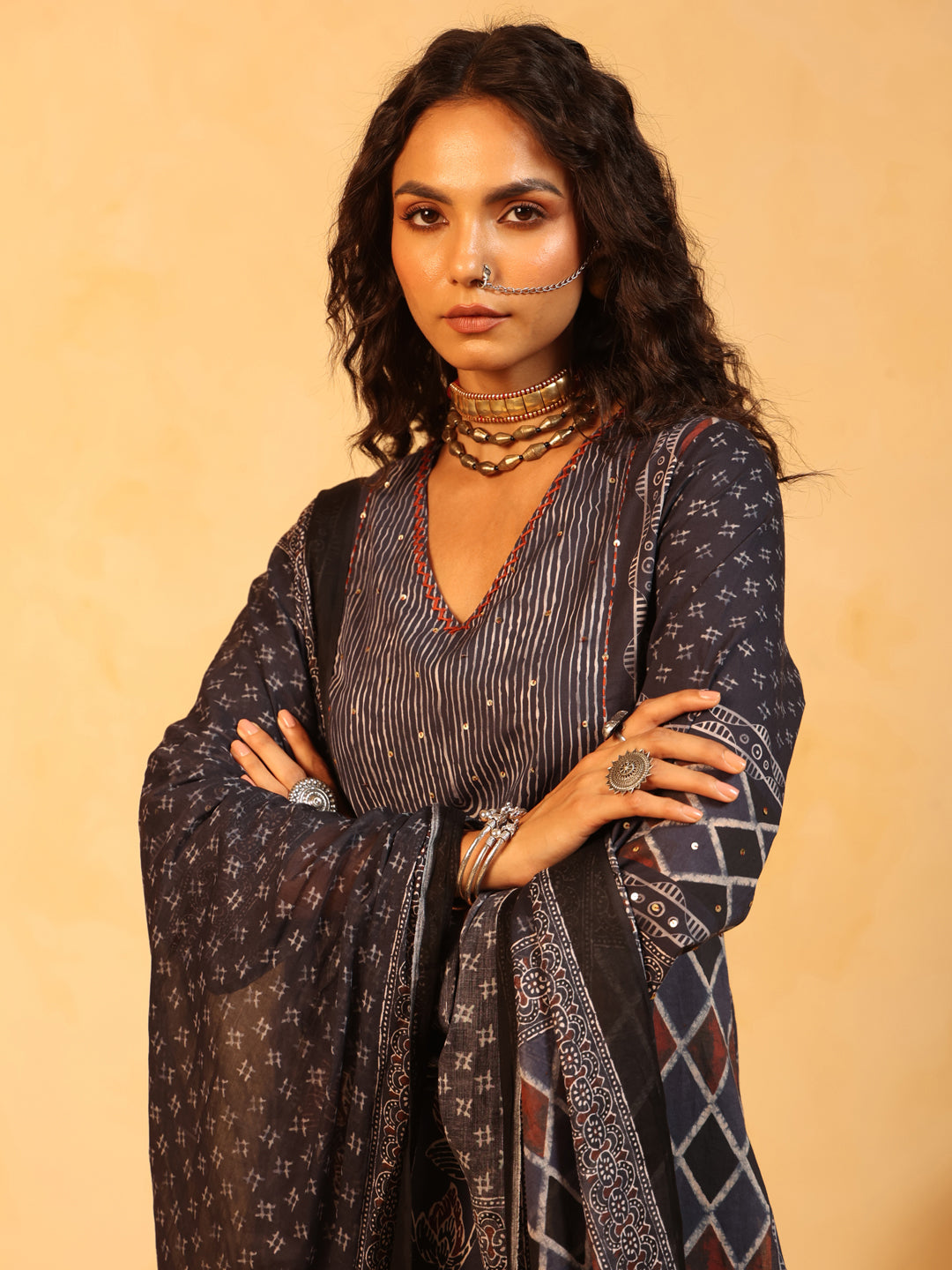 Neel Kamal | Indigo Ajrakh Cotton Suit Set
