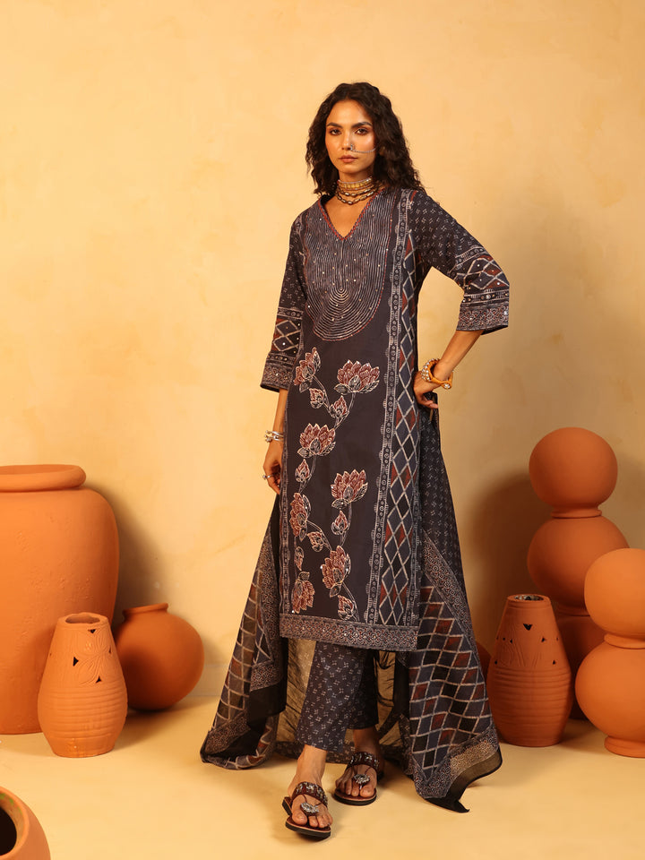 Neel Kamal | Indigo Ajrakh Cotton Suit Set