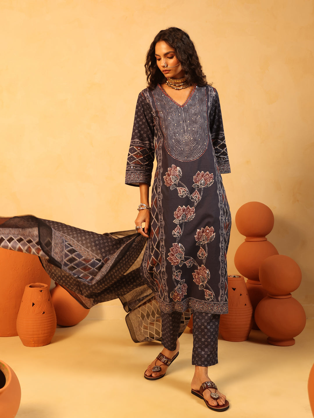 Neel Kamal | Indigo Ajrakh Cotton Suit Set