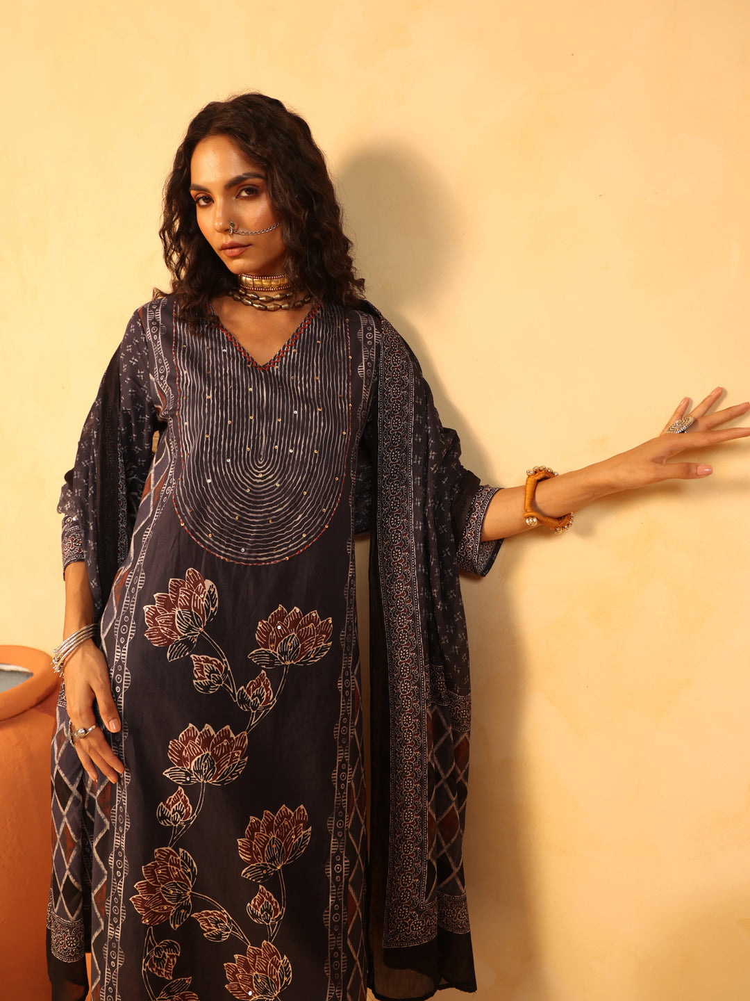 Neel Kamal | Indigo Ajrakh Cotton Suit Set