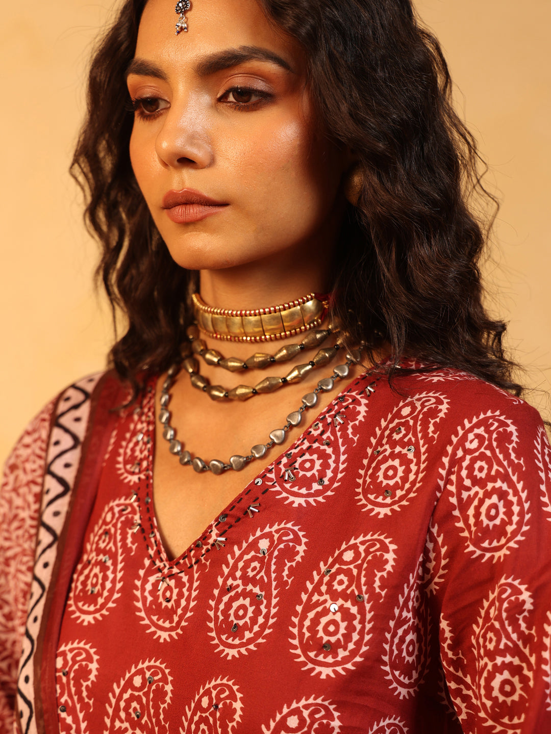 Raag-e-Surkh | Rust Ajrakh Cotton Suit Set