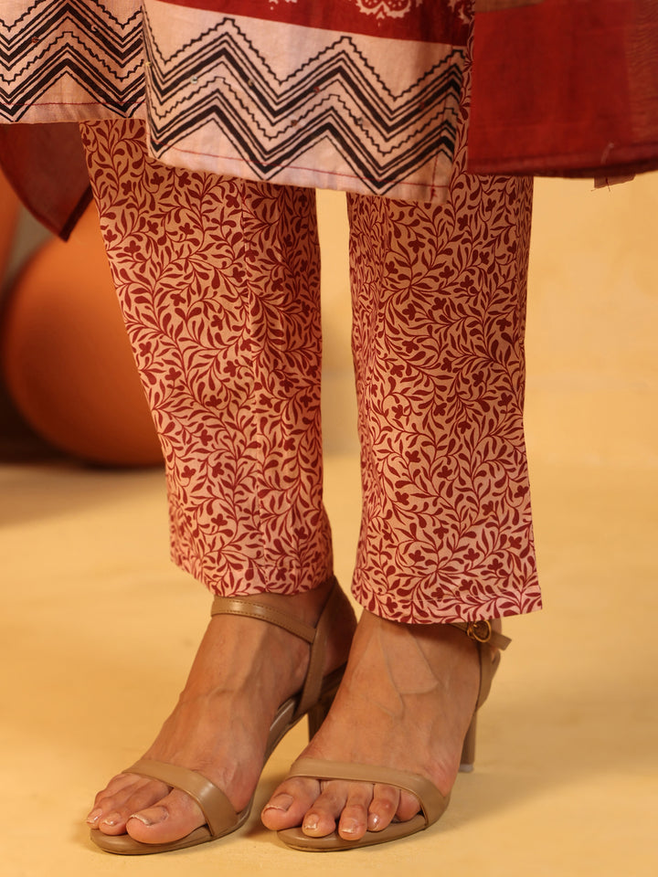 Raag-e-Surkh | Rust Ajrakh Cotton Suit Set