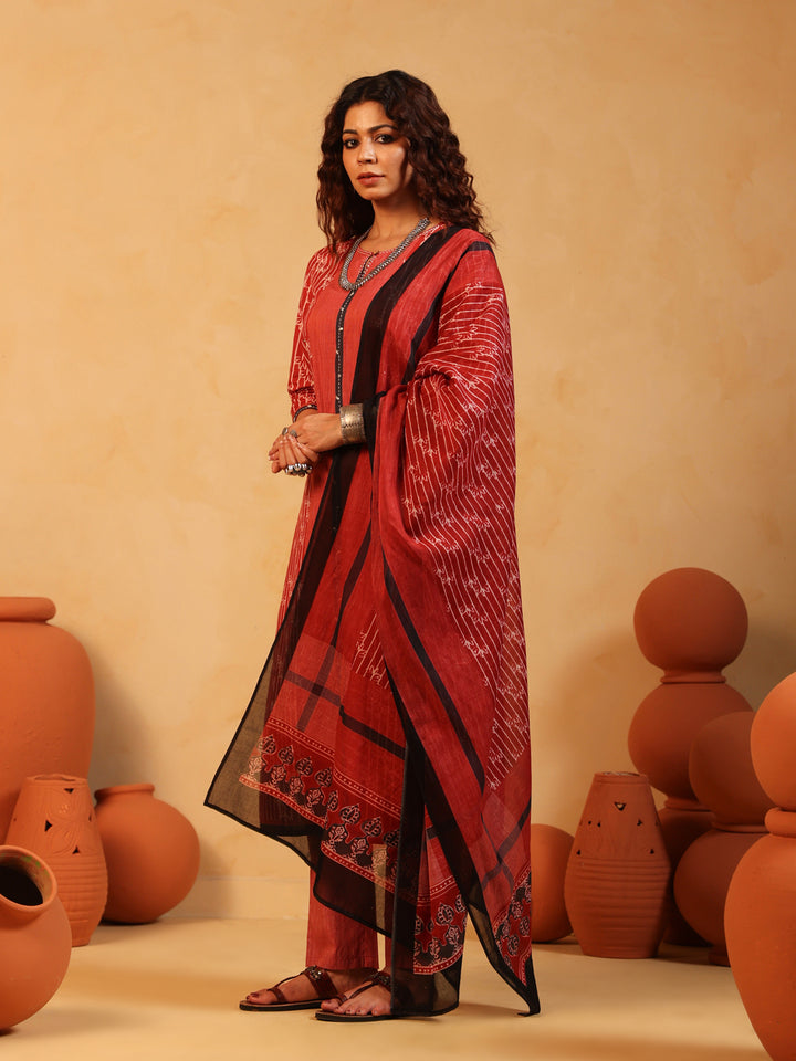 “Gulmohar” Rust Red Suit Set