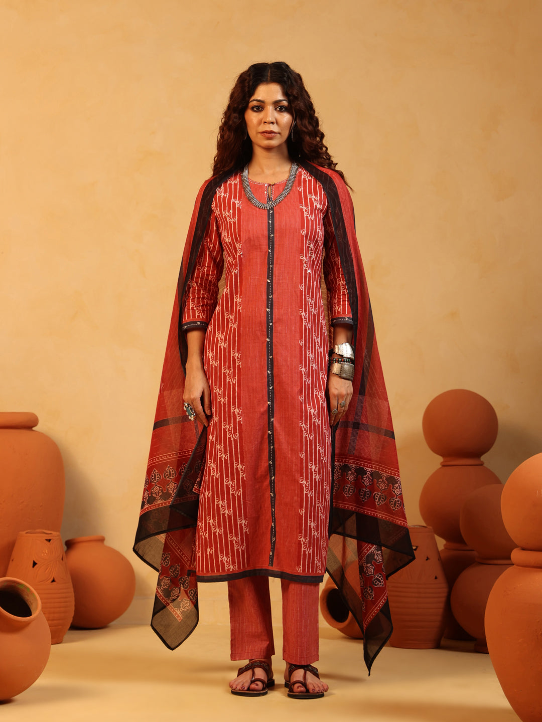 “Gulmohar” Rust Red Suit Set