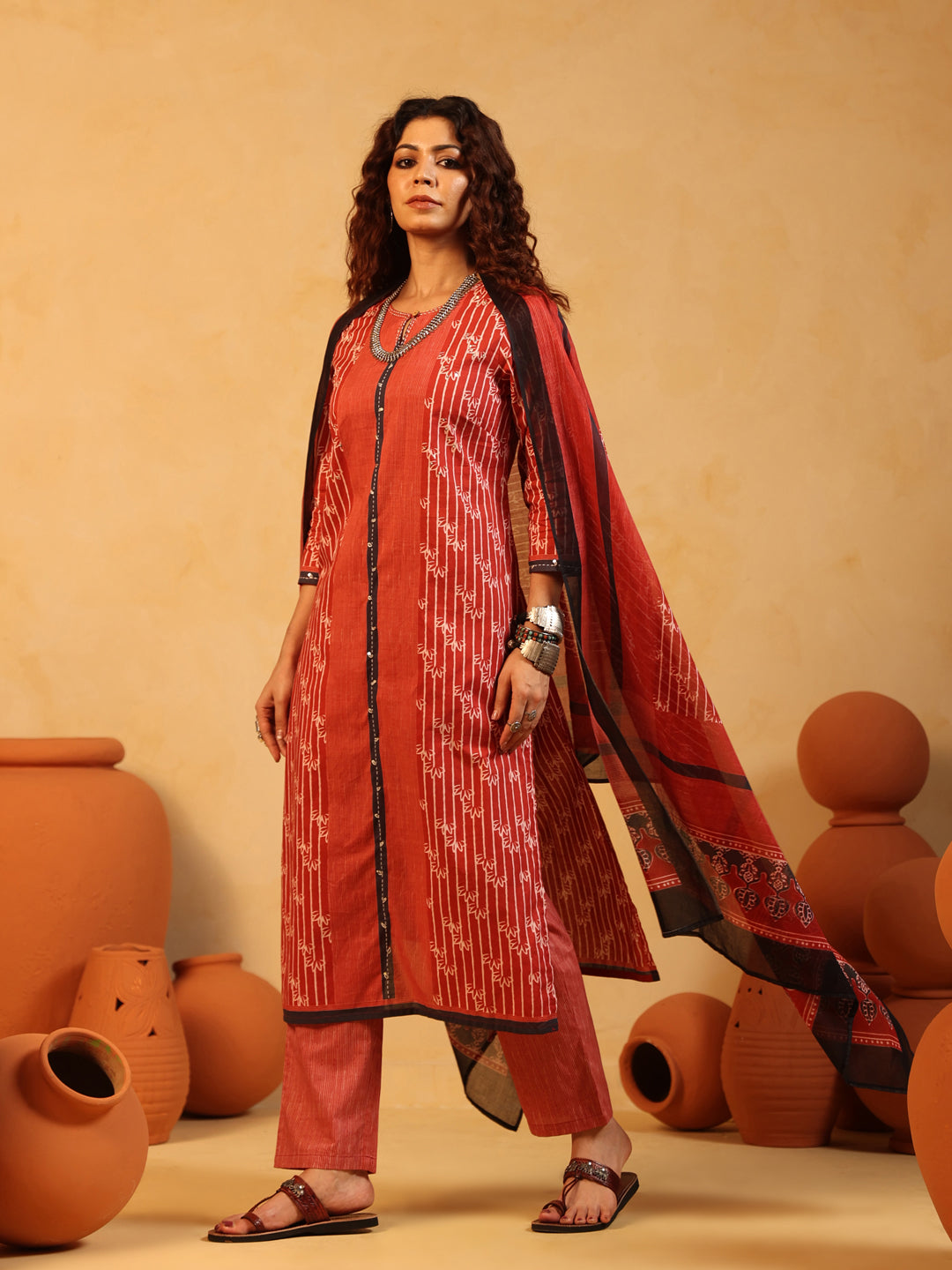 “Gulmohar” Rust Red Suit Set