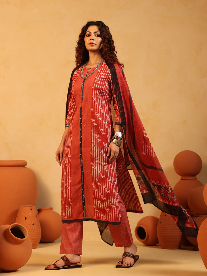 “Gulmohar” Rust Red Suit Set