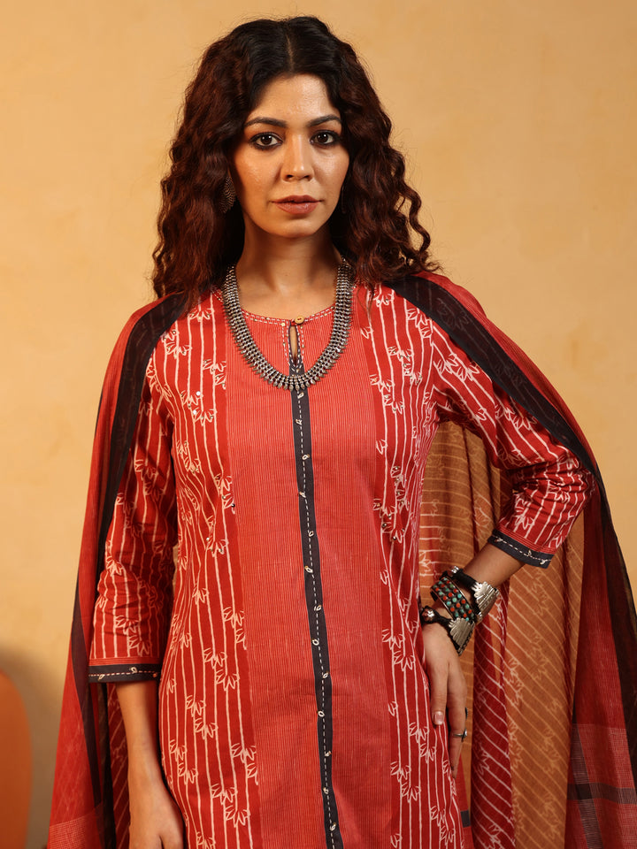 “Gulmohar” Rust Red Suit Set