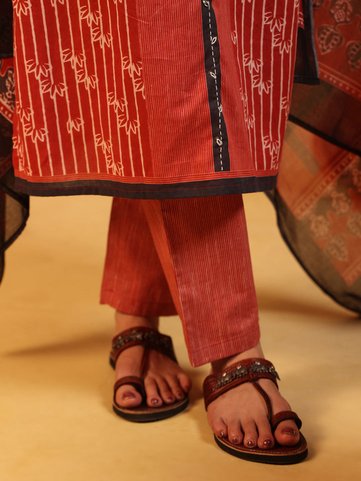 “Gulmohar” Rust Red Suit Set