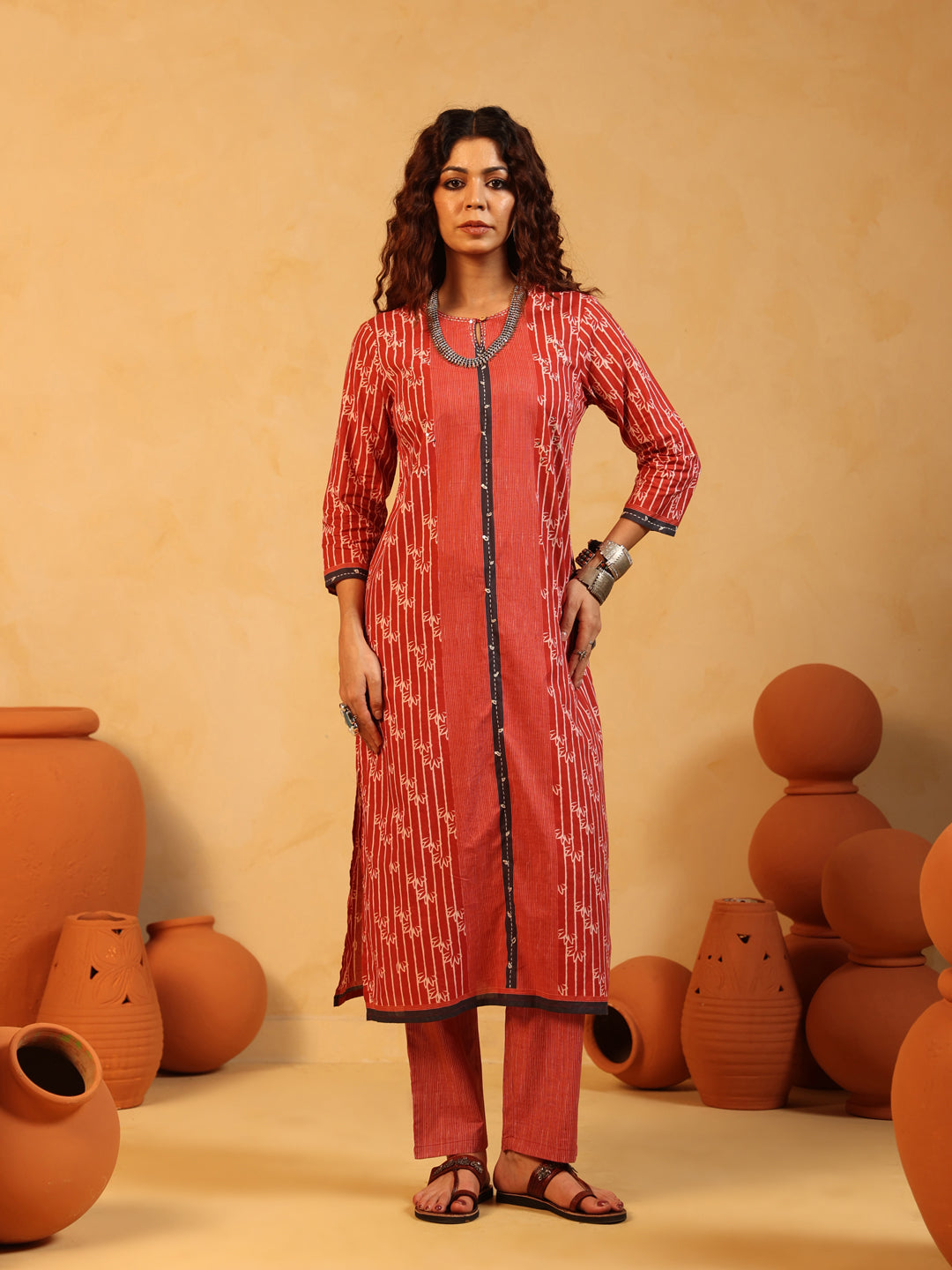 “Gulmohar” Rust Red Suit Set