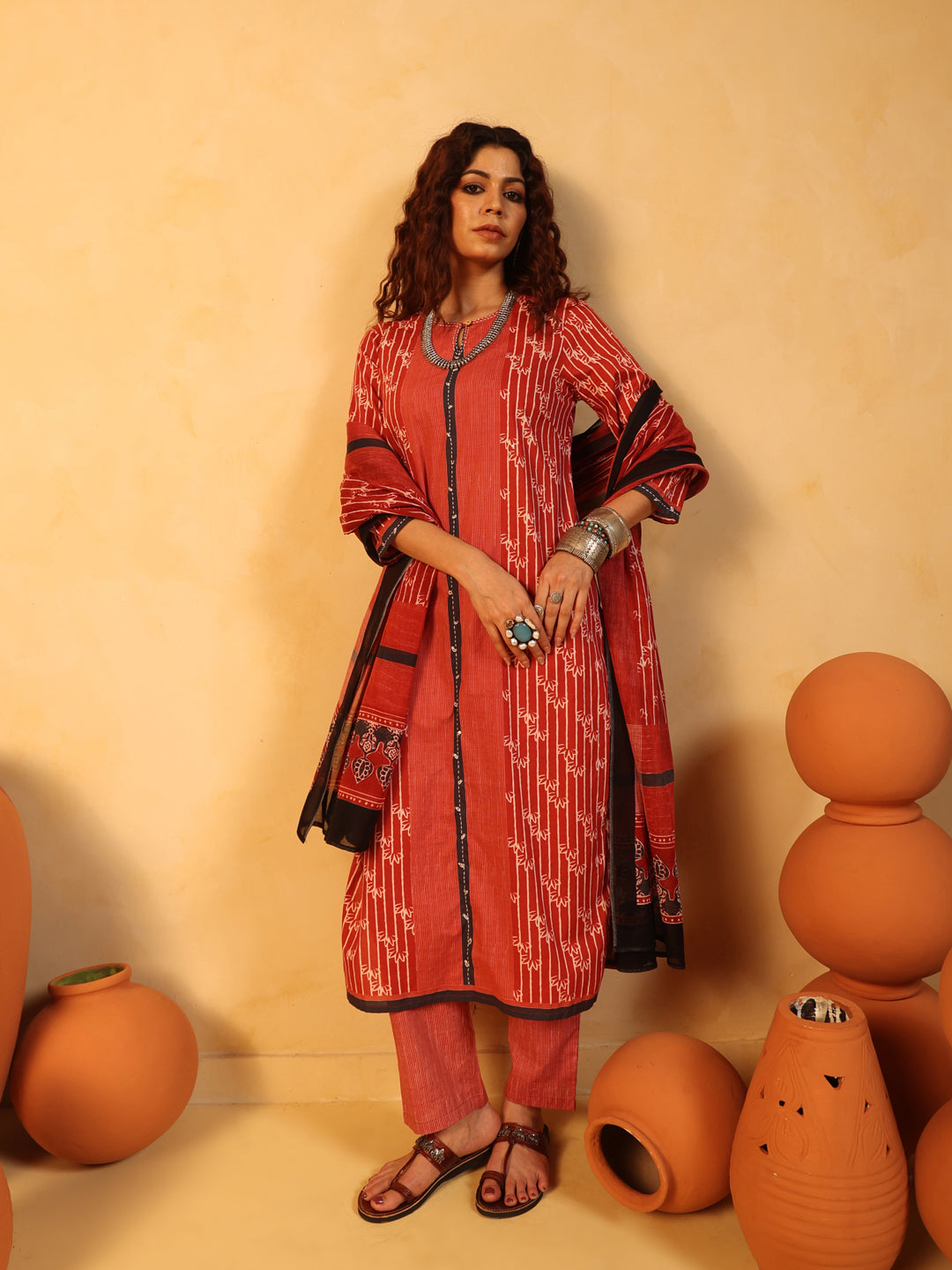 “Gulmohar” Rust Red Suit Set