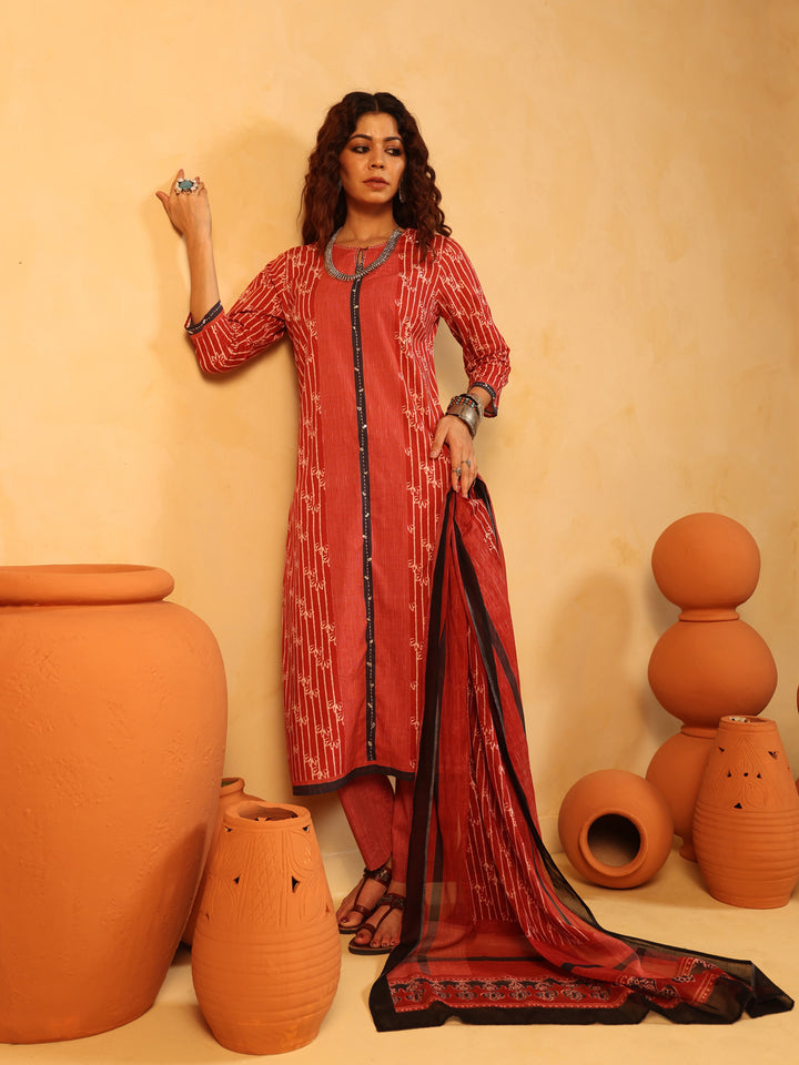 “Gulmohar” Rust Red Suit Set