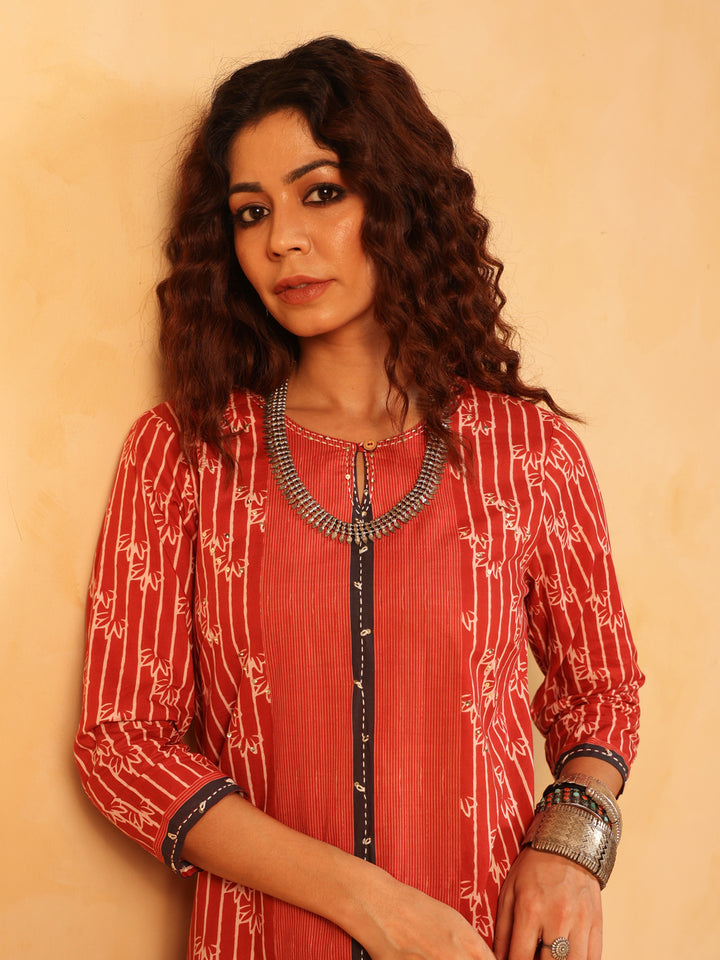 “Gulmohar” Rust Red Suit Set