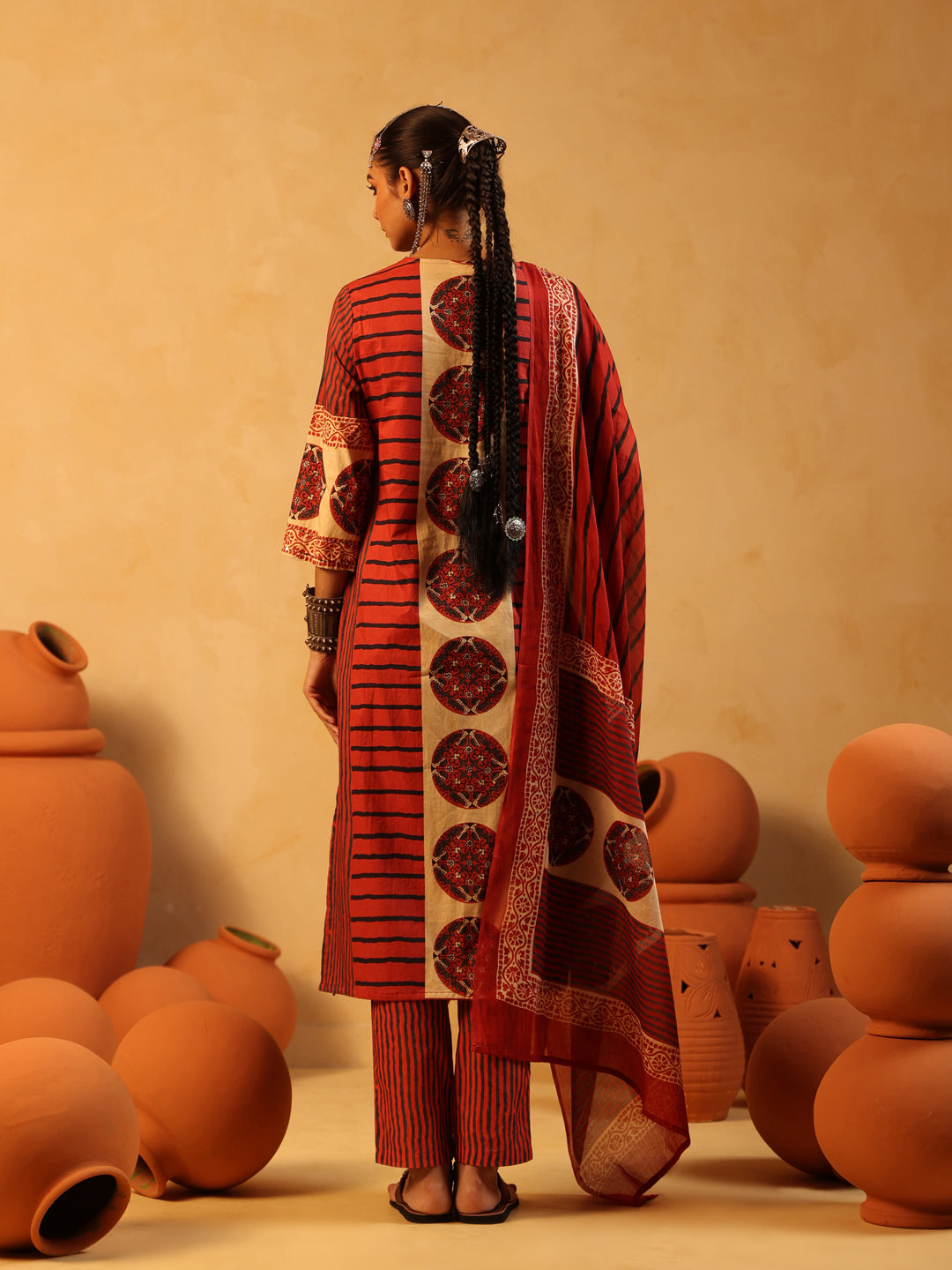 Taru | Red Ajrakh Cotton Suit Set