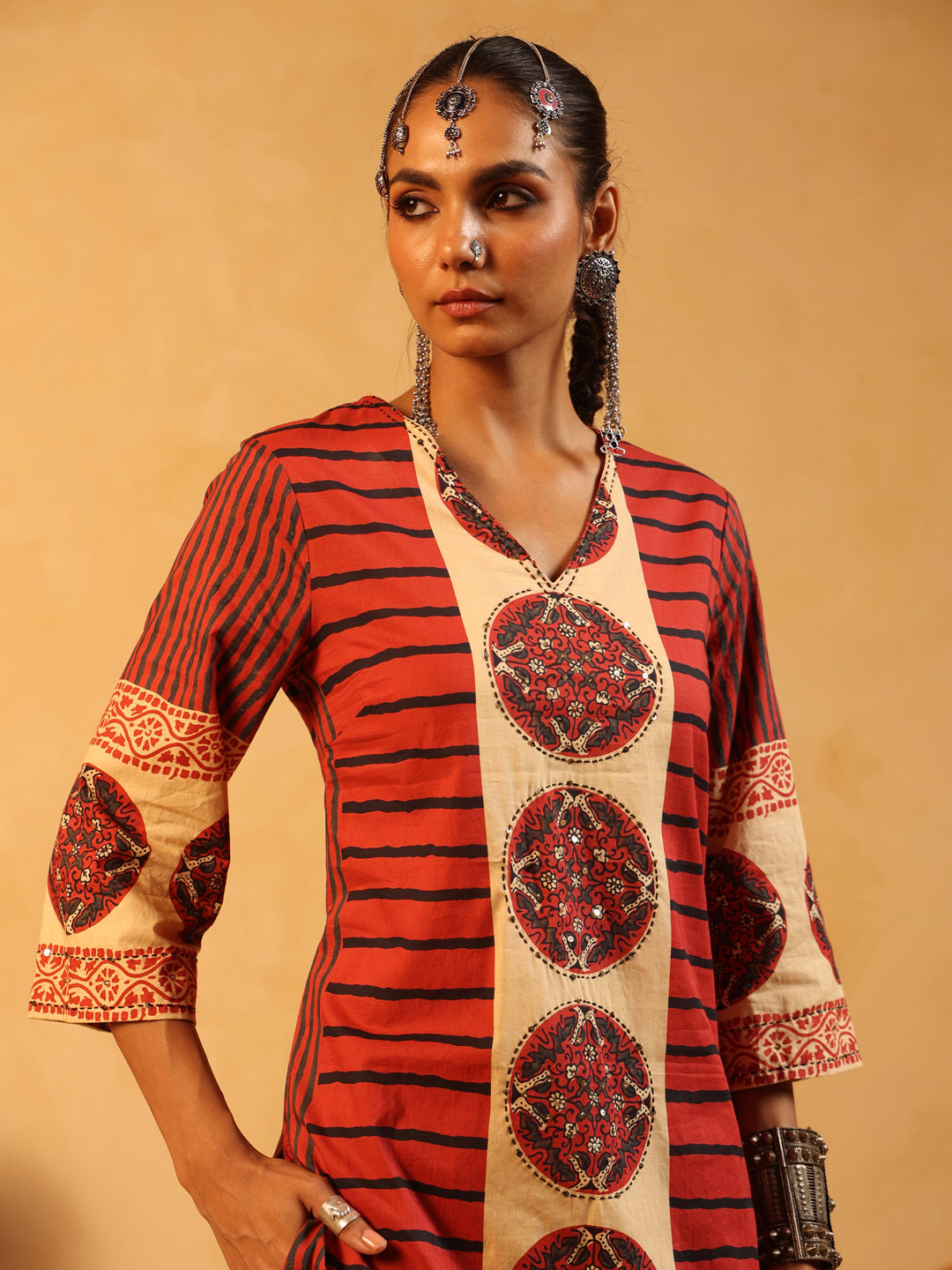 Taru | Red Ajrakh Cotton Suit Set