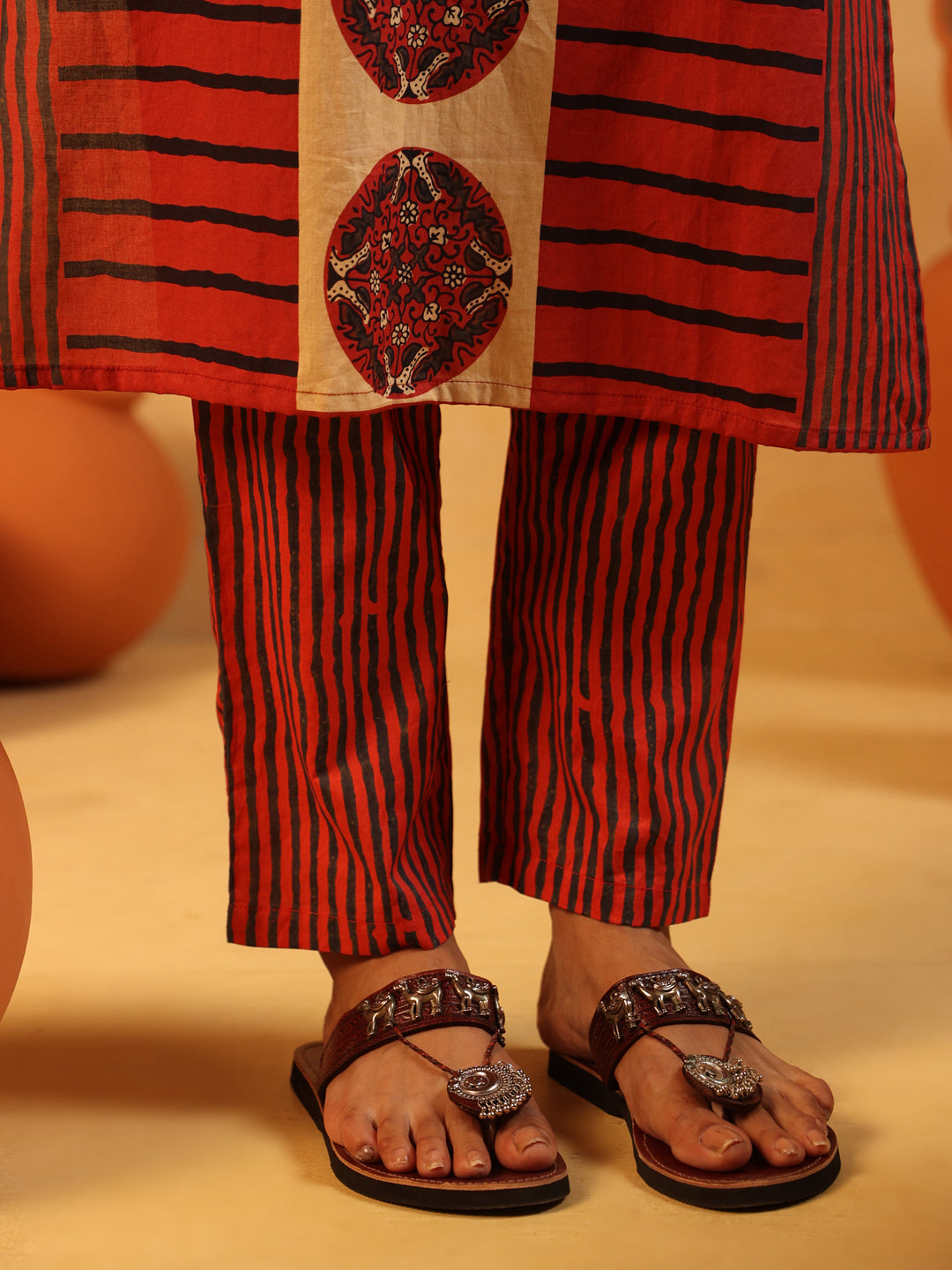 Taru | Red Ajrakh Cotton Suit Set