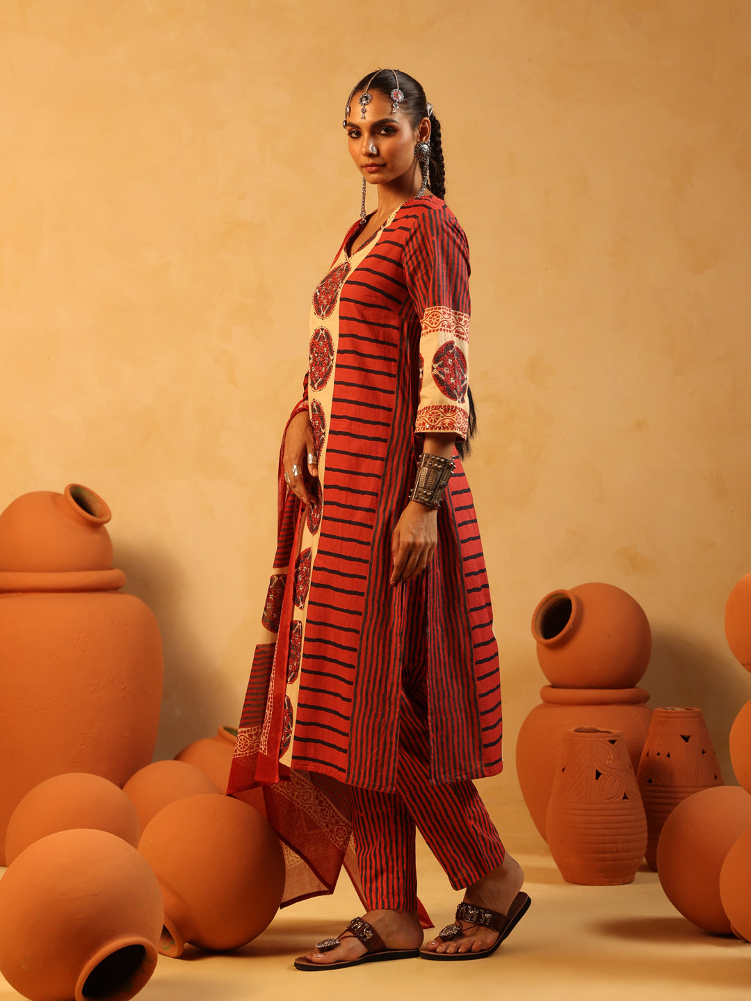 Taru | Red Ajrakh Cotton Suit Set