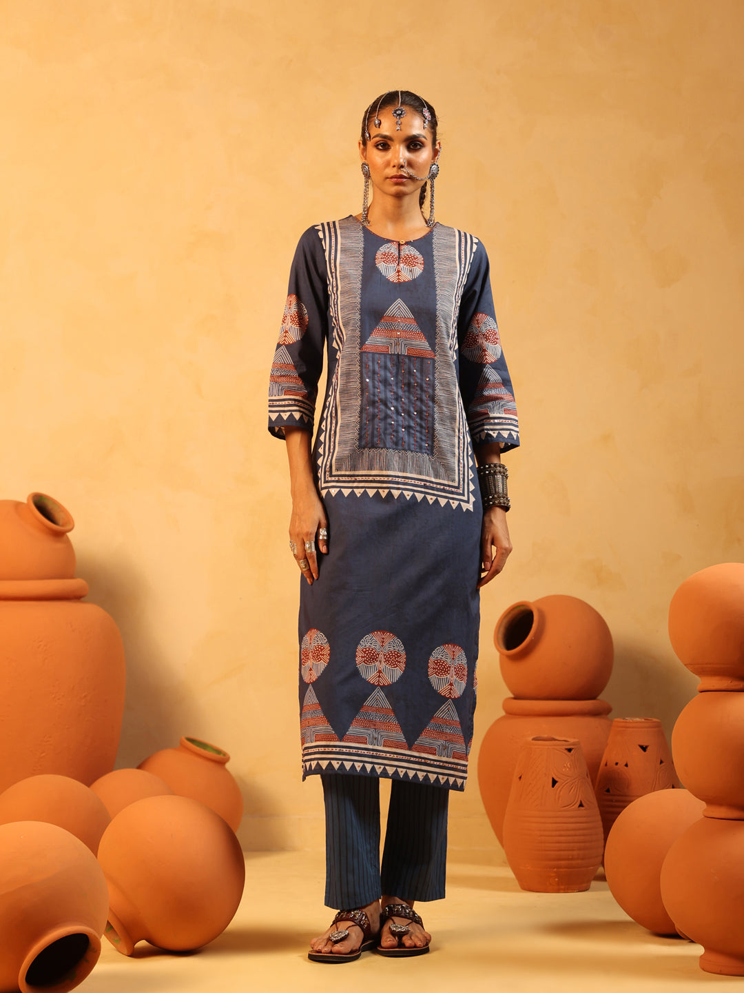 Meher | Navy Ajrakh Cotton Suit Set