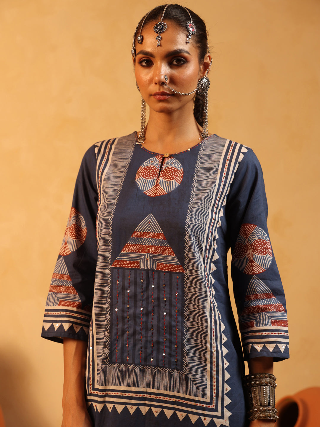 Meher | Navy Ajrakh Cotton Suit Set