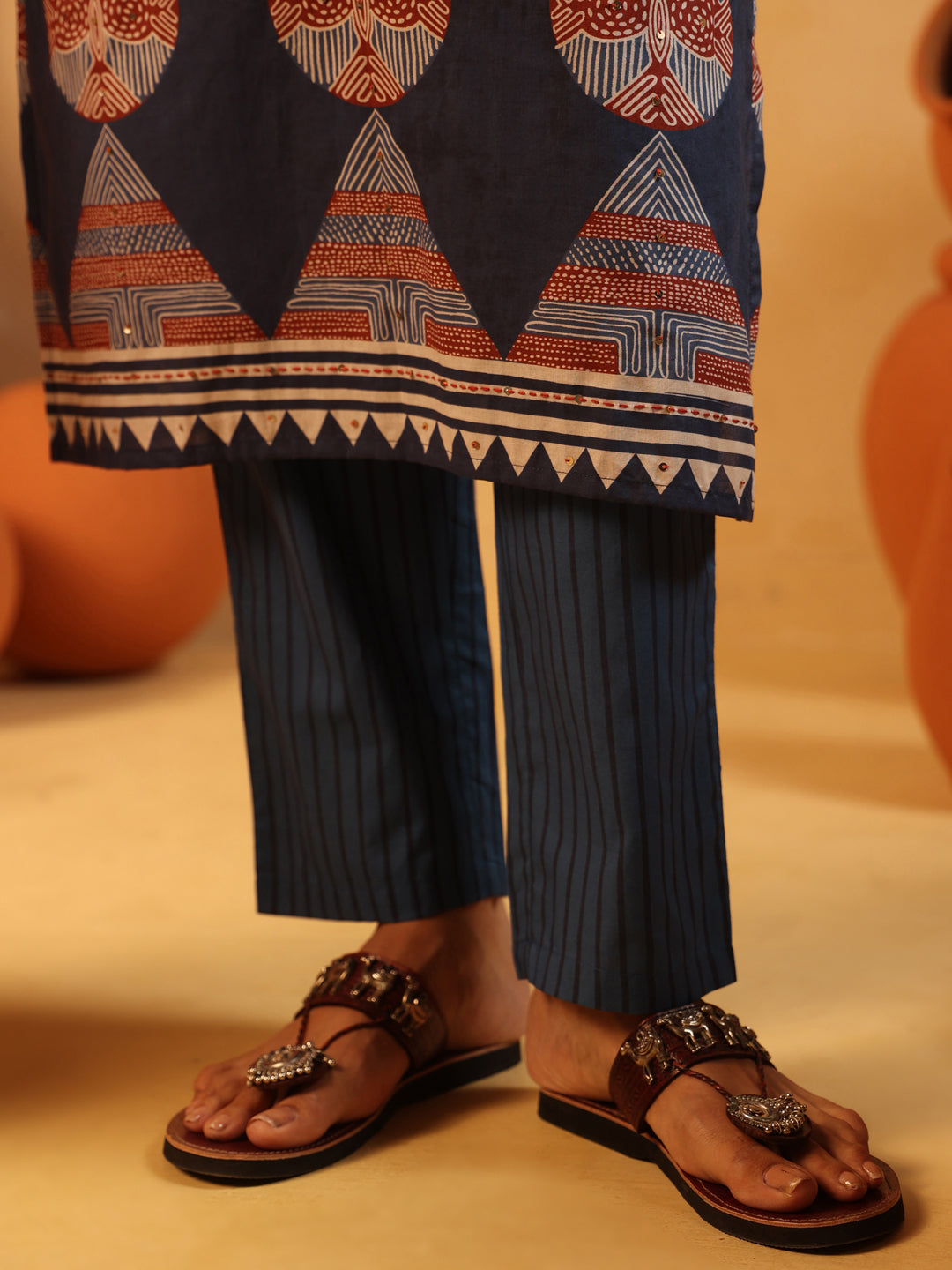 Meher | Navy Ajrakh Cotton Suit Set