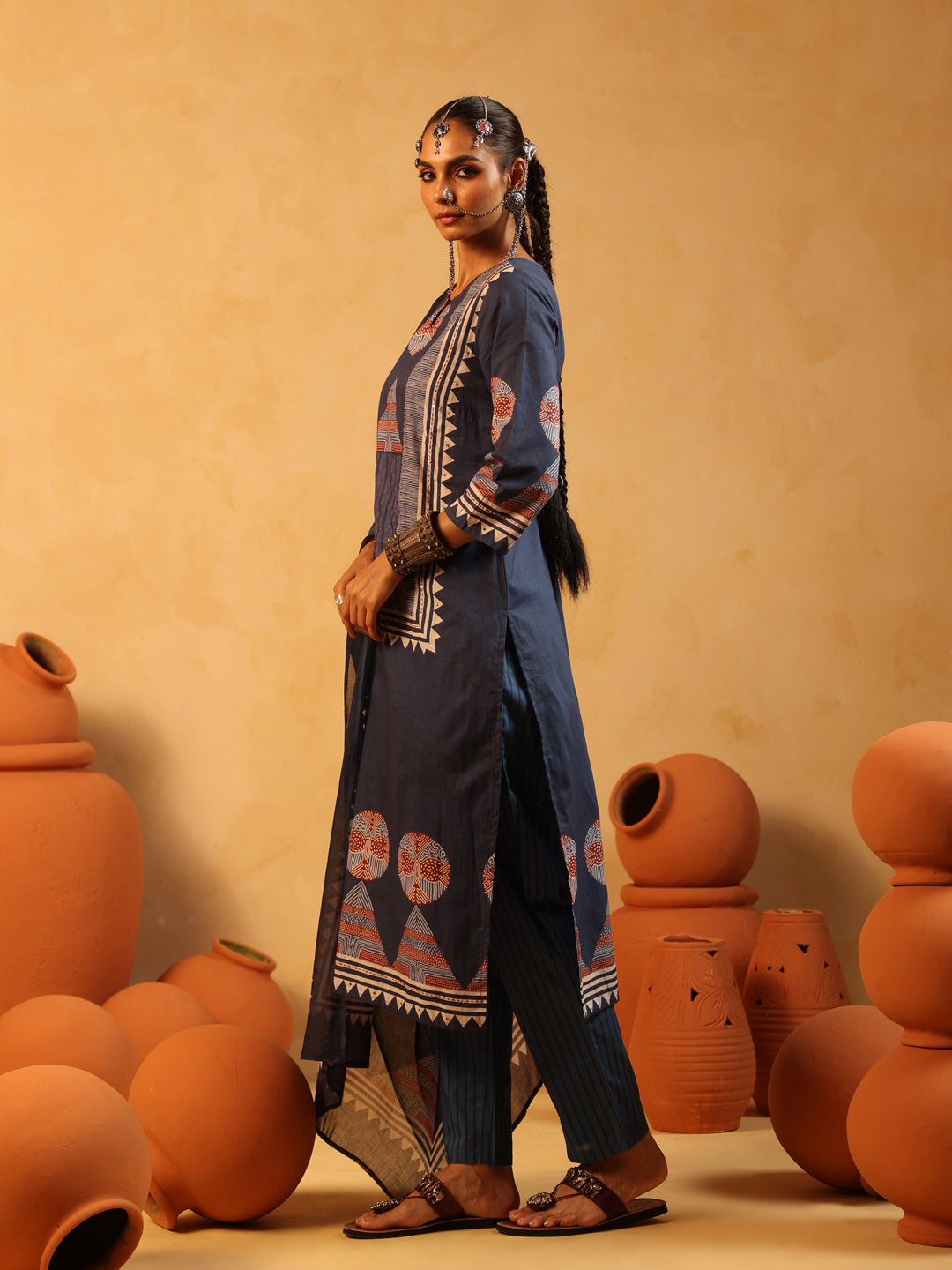 Meher | Navy Ajrakh Cotton Suit Set