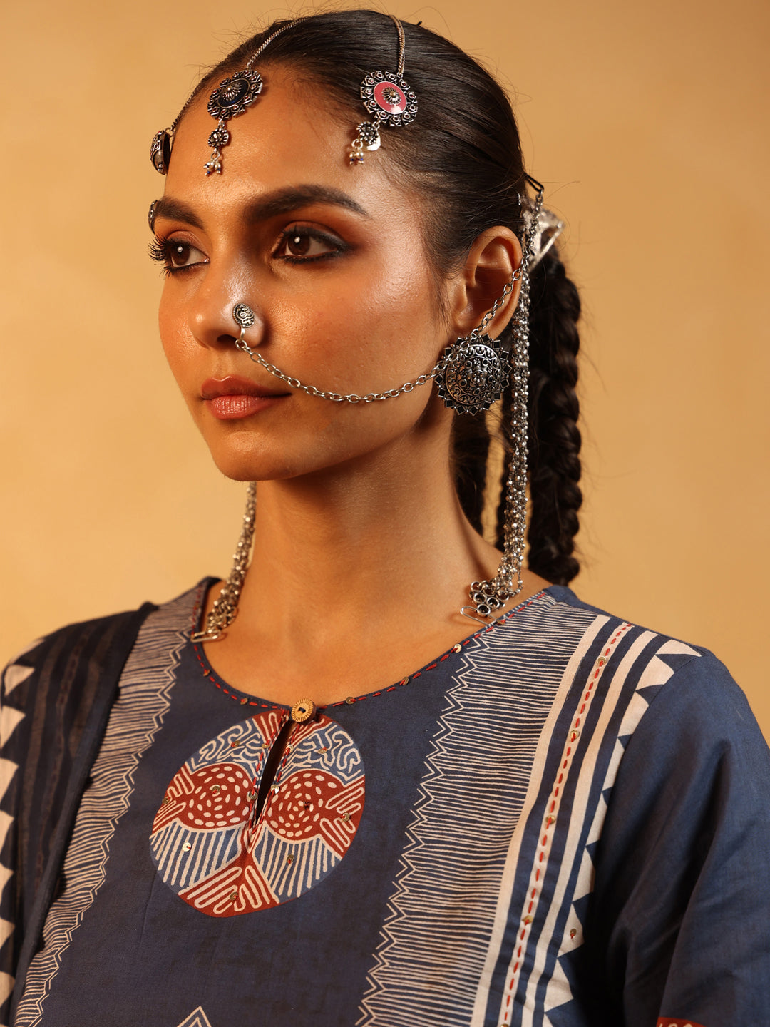 Meher | Navy Ajrakh Cotton Suit Set
