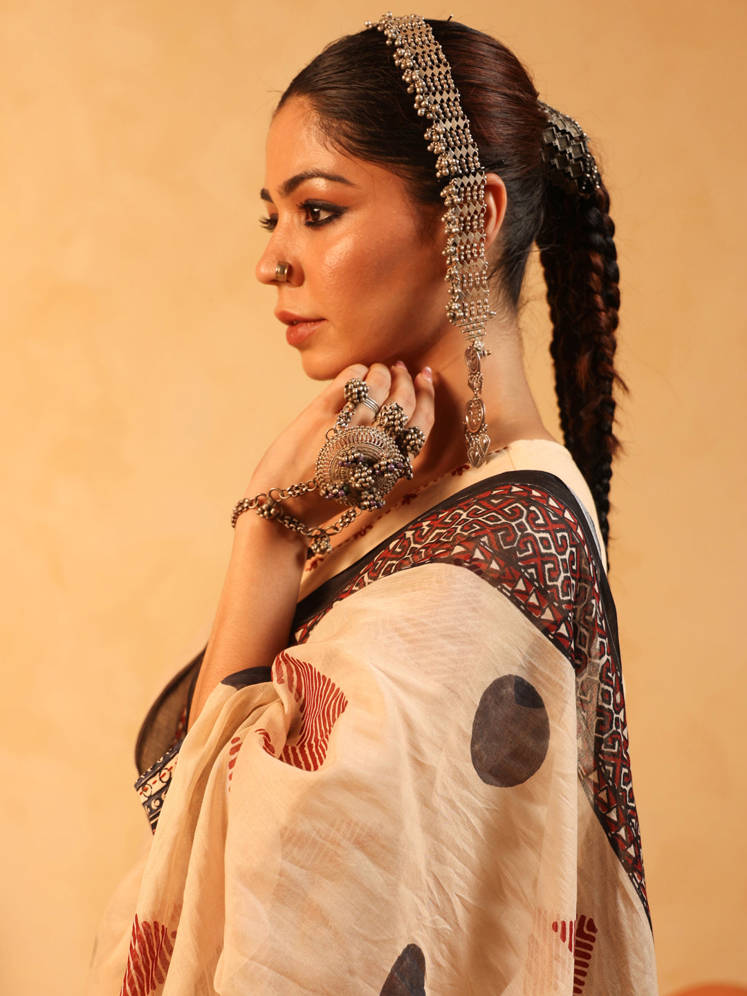 Zehra | Beige Ajrakh Cotton Suit Set