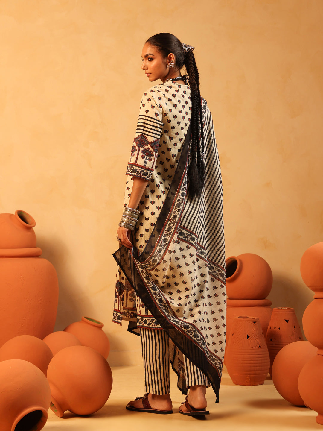 Amaira | Cream Ajrakh Cotton Suit Set