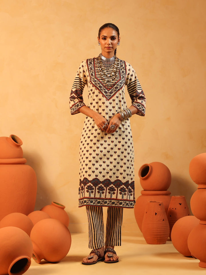Amaira | Cream Ajrakh Cotton Suit Set