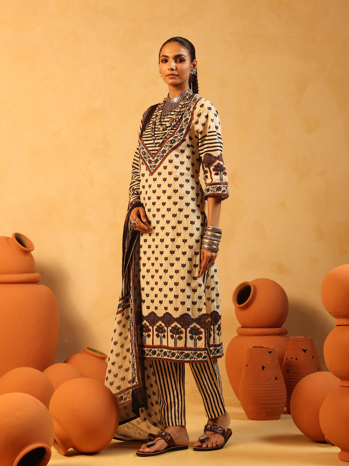 Amaira | Cream Ajrakh Cotton Suit Set