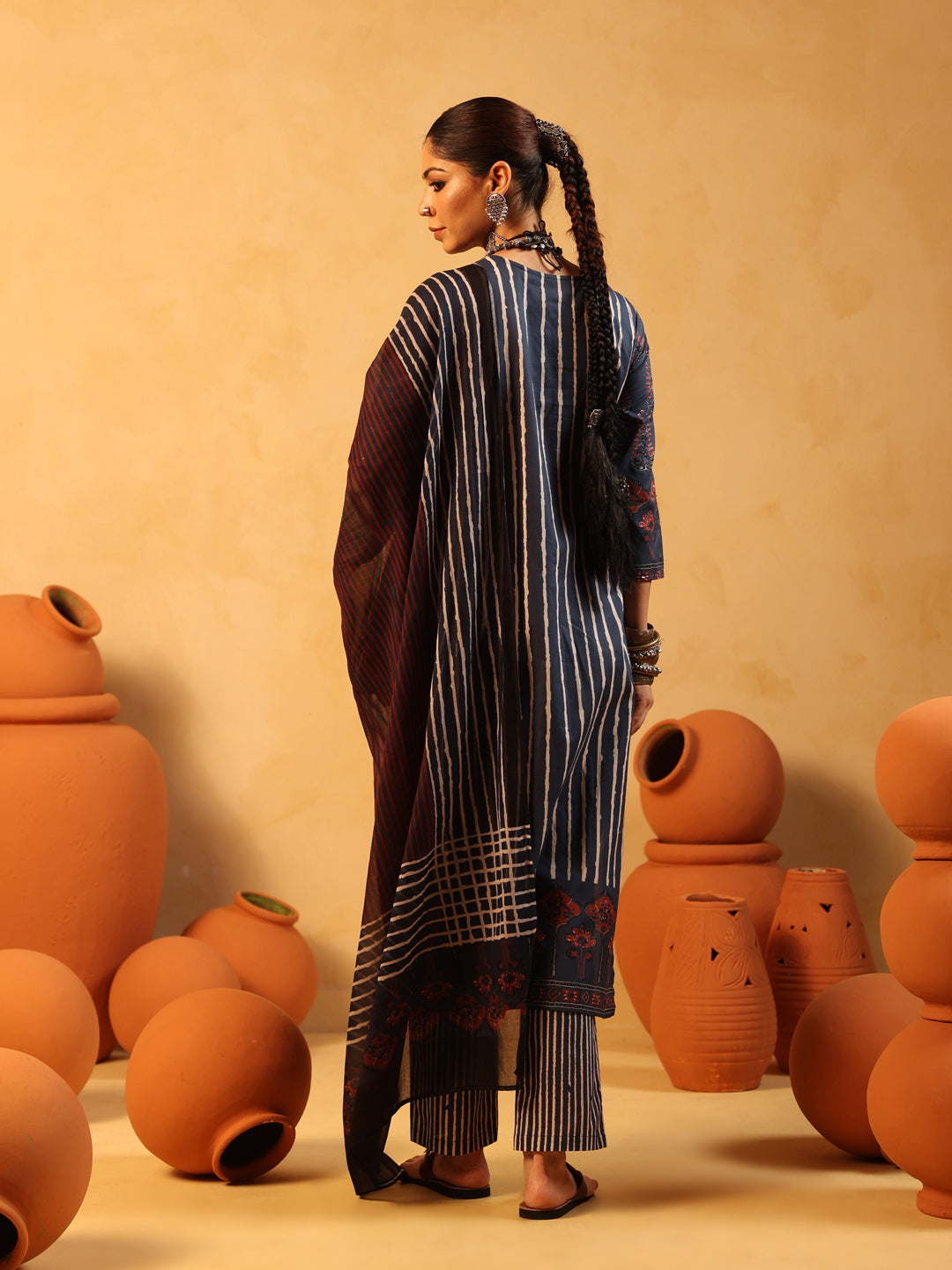 Suhani | Midnight Blue Ajrakh Cotton Suit Set