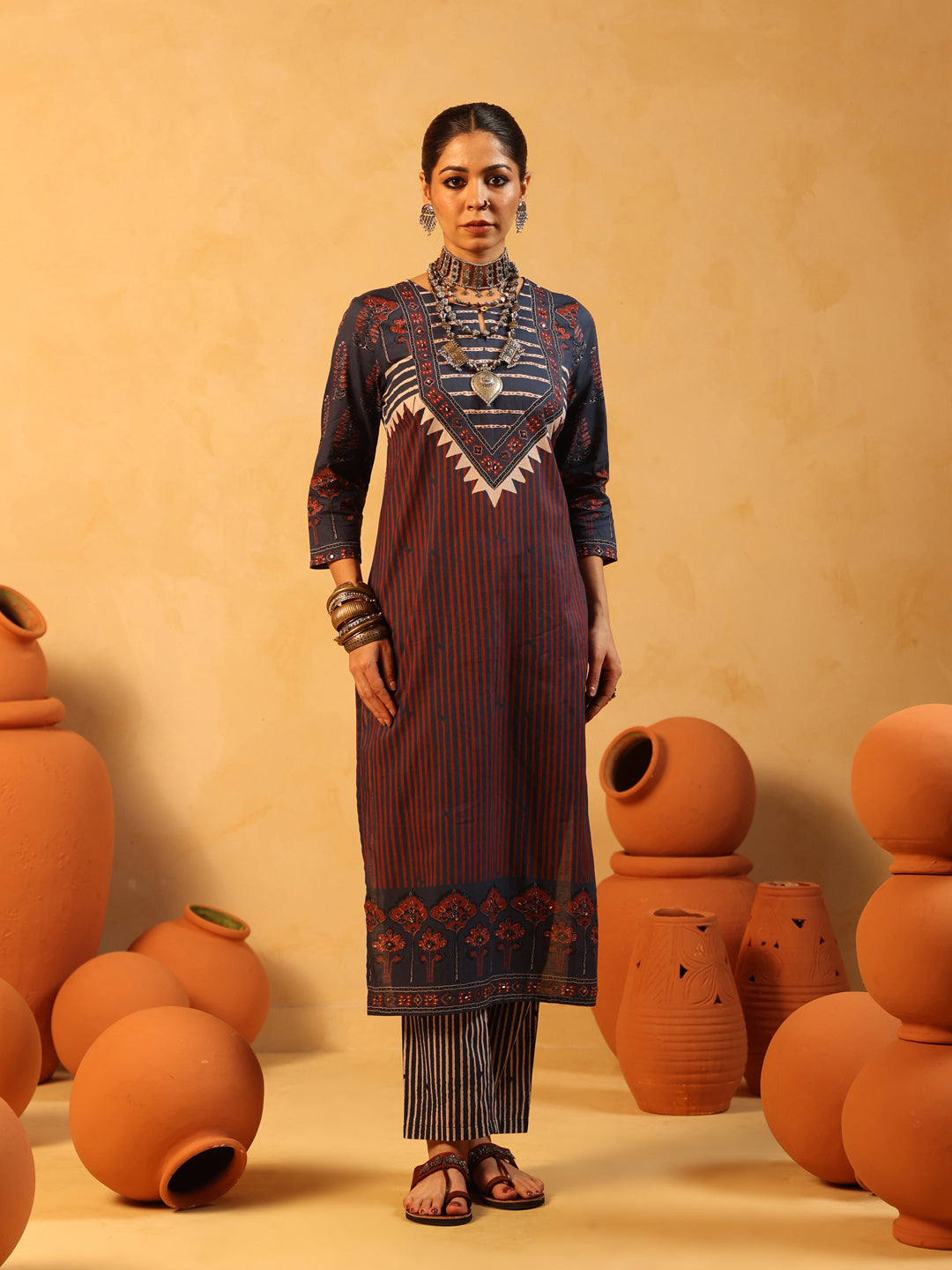 Suhani | Midnight Blue Ajrakh Cotton Suit Set