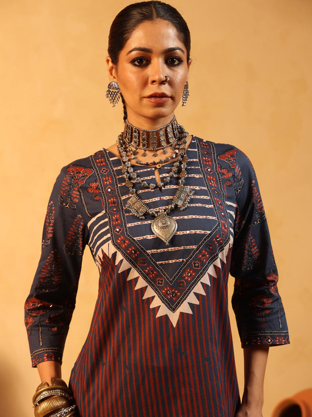 Suhani | Midnight Blue Ajrakh Cotton Suit Set