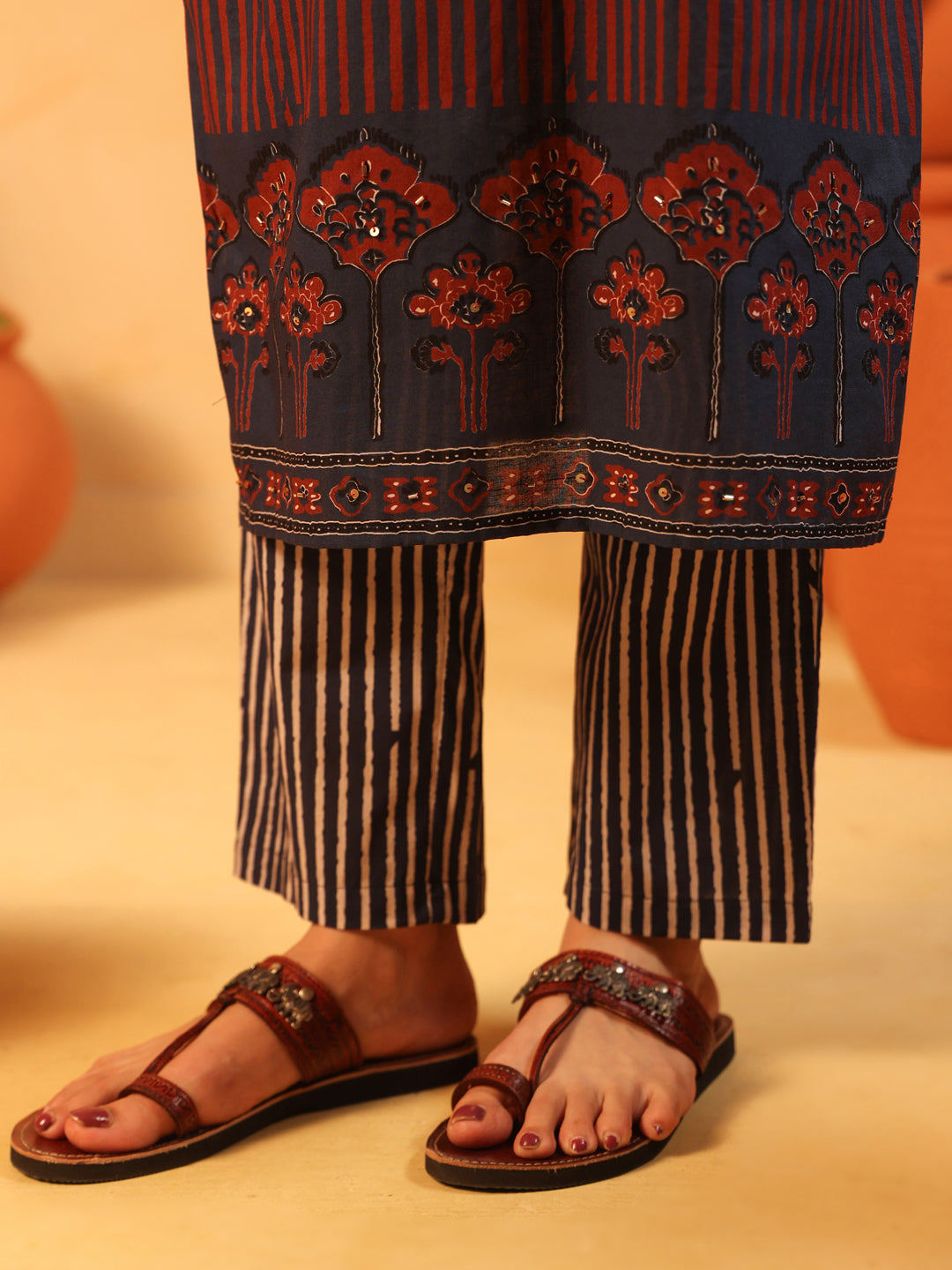 Suhani | Midnight Blue Ajrakh Cotton Suit Set