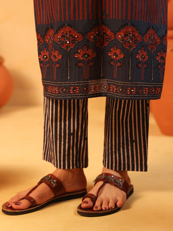 Suhani | Midnight Blue Ajrakh Cotton Suit Set
