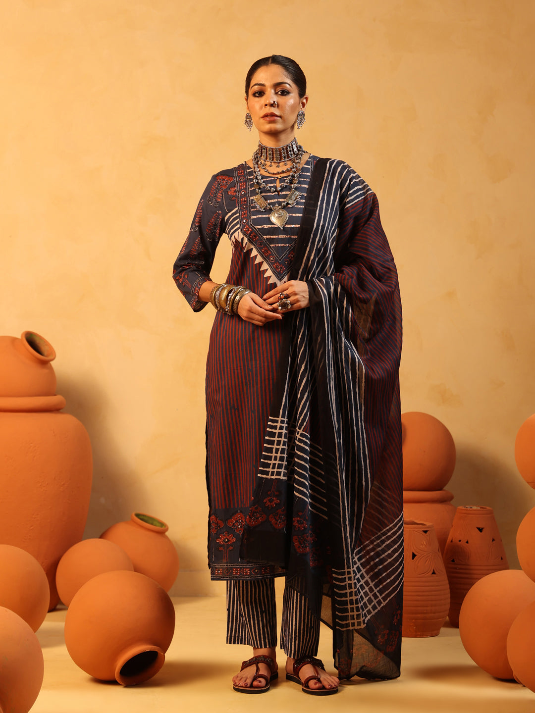 Suhani | Midnight Blue Ajrakh Cotton Suit Set