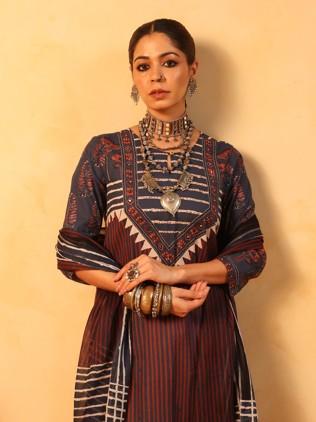 Suhani | Midnight Blue Ajrakh Cotton Suit Set
